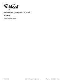 Cover Sheet Diagram and Parts List for 7MWGT3300EQ0  Whirlpool Washer Dryer Combo