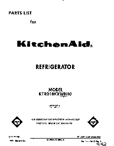 Front Cover Diagram and Parts List for KTRD18KXWH00  KitchenAid Refrigerator