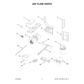 Air Flow Parts Diagram and Parts List for WMML5530RW01  Whirlpool Microwave
