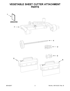 02 - VEGETABLE SHEET CUTTER ATTACHMENT PARTS Diagram and Parts List for 5KSMSCA0  Whirlpool Slicer