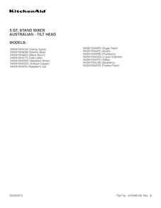 Cover Sheet Diagram and Parts List for 5KSM156AAZ0  KitchenAid Mixer