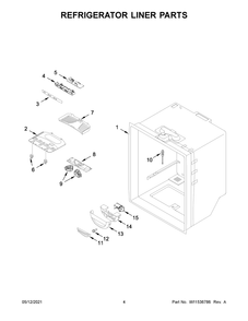 Refrigerator Liner Parts Diagram and Parts List for MBF1958FEZ06  Whirlpool Refrigerator