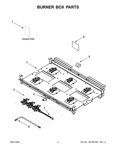 Burner Box Parts Diagram and Parts List for KFGC506JAV05  KitchenAid Range