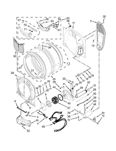 Bulkhead Parts Diagram and Parts List for WGD75HEFW0  Whirlpool Dryer