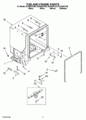 TUB AND FRAME PARTS Diagram and Parts List for GU2300XTVQ0  Whirlpool Dishwasher