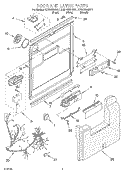 DOOR AND LATCH Diagram and Parts List for KUDR25SHBT1  KitchenAid Dishwasher