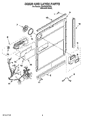 DOOR AND LATCH PARTS Diagram and Parts List for 7GU3600XTSY0  Whirlpool Dishwasher