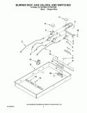 BURNER BOX, GAS VALVES, AND SWITCHES Diagram and Parts List for GLT3657RQ05  Whirlpool Cooktop