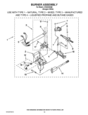 BURNER ASSEMBLY Diagram and Parts List for LTG5243DQB  Whirlpool Washer Dryer Combo