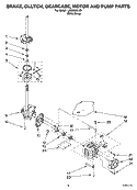 BRAKE, CLUTCH, GEARCASE, MOTOR AND PUMP PARTS Diagram and Parts List for LSB6300LW3  Whirlpool Washer