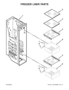 Freezer Liner Parts Diagram and Parts List for 10651762510  Kenmore Refrigerator