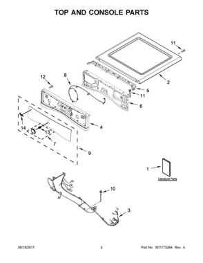 02 - TOP AND CONSOLE PARTS Diagram and Parts List for WED75HEFW1  Whirlpool Dryer