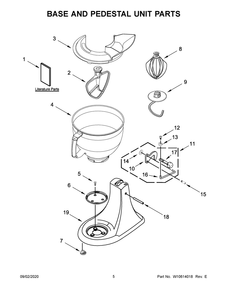 Base And Pedestal Unit Parts Diagram and Parts List for KSM153PSQIC0  Whirlpool Mixer