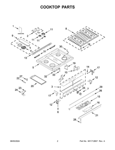02 - Cooktop Parts Diagram and Parts List for WEG750H0HZ6  Whirlpool Range