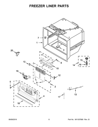 Freezer Liner Parts Diagram and Parts List for KRFC704FPS03  Whirlpool Refrigerator
