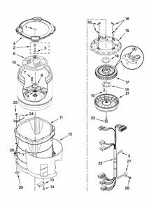 Motor, Basket And Tub Parts Diagram and Parts List for 11027086600  Kenmore Washer