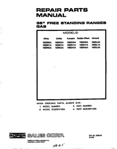 Front Cover Diagram and Parts List for 1633*2A  Roper Range