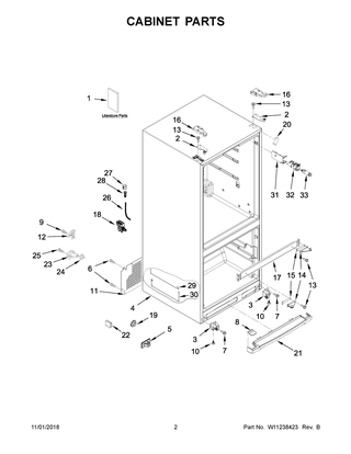 Cabinet Parts Diagram and Parts List for WRF560SMHB00  Whirlpool Refrigerator
