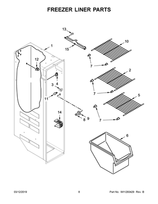 Freezer Liner Parts Diagram and Parts List for WRS315SDHZ01  Whirlpool Refrigerator