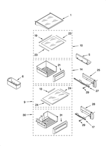 Refrigerator Shelf Parts Diagram and Parts List for KSSS48FMX03  KitchenAid Refrigerator