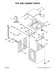 Top And Cabinet Parts Diagram and Parts List for 4KWTW4815FW0  Whirlpool Washer
