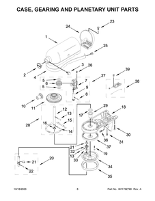 Case, Gearing And Planetary Unit Parts Diagram and Parts List for 5KSM195PSBOA5  KitchenAid Mixer