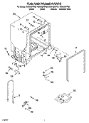 TUB AND FRAME PARTS Diagram and Parts List for GU2548XTPS0  Whirlpool Dishwasher