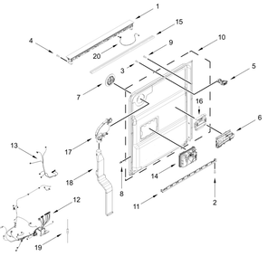 Control Panel And Inner Door Parts Diagram and Parts List for KDPS624SBE0  Whirlpool Dishwasher