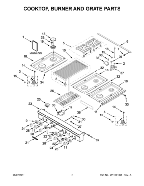 02 - COOKTOP, BURNER AND GRATE PARTS Diagram and Parts List for KGCU482VSS02  Whirlpool Range