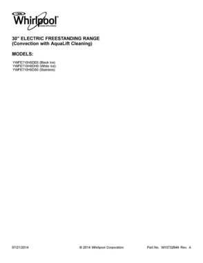 01 - COVER SHEET Diagram and Parts List for YWFE710H0DS0  Whirlpool Range