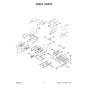 Shelf Parts Diagram and Parts List for KRFF577KBS05  KitchenAid Refrigerator