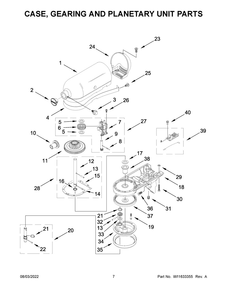 Case, Gearing And Planetary Unit Parts Diagram and Parts List for 5KSM193ADEMH0  KitchenAid Mixer