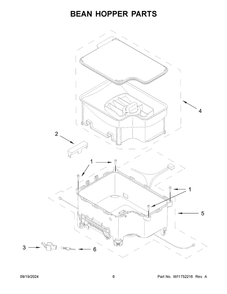 04 - Bean Hopper Parts Diagram and Parts List for KES8557PL0  Whirlpool Espresso Machine