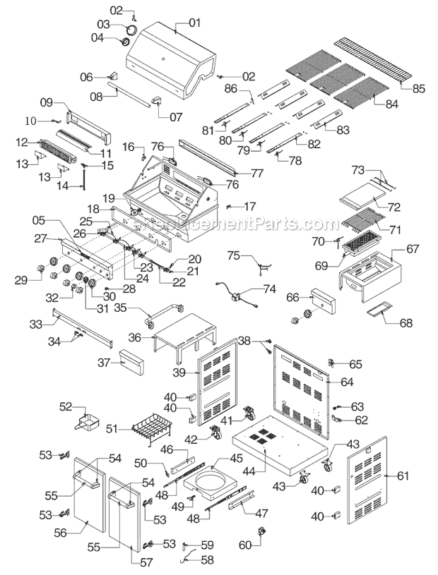 Page A Diagram and Parts List for 720-0745A  KitchenAid Grill