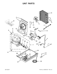 Unit Parts Diagram and Parts List for KUIS18PNZB1  KitchenAid Ice Maker