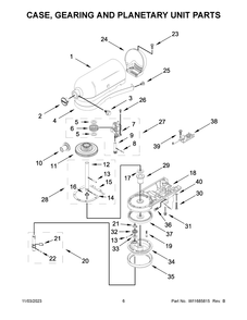 Case, Gearing And Planetary Unit Parts Diagram and Parts List for 5KSM175PSBDR5  KitchenAid Mixer