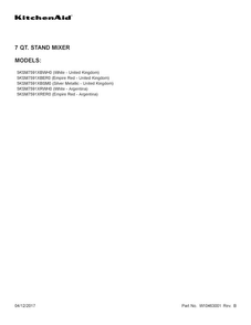 Cover Sheet Diagram and Parts List for 5KSM7591XRWH0  KitchenAid Mixer