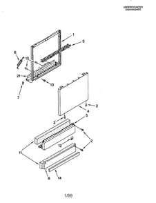 Door And Panel Diagram and Parts List for KUDS25SEWH0  KitchenAid Dishwasher