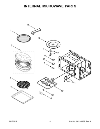 Internal Microwave Parts Diagram and Parts List for KOCE500EBL07  Whirlpool Microwave Oven Combo