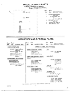 Misc/literature And Optional Parts Diagram and Parts List for LLR9245DQO  Whirlpool Washer