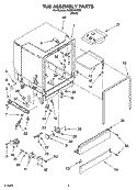 TUB ASSEMBLY PARTS Diagram and Parts List for RUD6050RD0  Roper Dishwasher