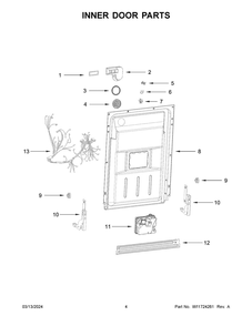 Inner Door Parts Diagram and Parts List for WDPS5118PB0  Whirlpool Dishwasher