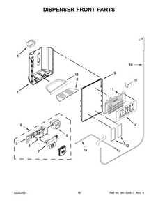 Dispenser Front Parts Diagram and Parts List for WRS586FIEM05  Whirlpool Refrigerator