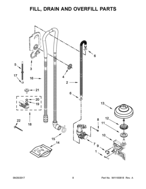 05 - FILL, DRAIN AND OVERFILL PARTS Diagram and Parts List for JDB9800CWS3  Whirlpool Dishwasher
