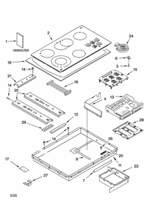Cooktop Parts, Optional Parts Diagram and Parts List for 66544053302  Kenmore Cooktop