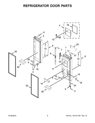 Refrigerator Door Parts Diagram and Parts List for WRF954CIHZ01  Whirlpool Refrigerator