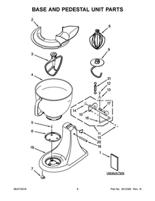 Base And Pedestal Unit Parts Diagram and Parts List for 5KSM150PSEAZ4  KitchenAid Mixer
