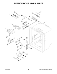 Refrigerator Liner Parts Diagram and Parts List for WRF535SWHW09  Whirlpool Refrigerator