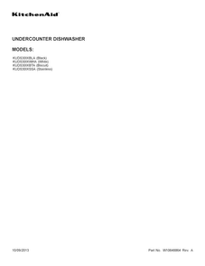 Cover Sheet Diagram and Parts List for KUDS30IXBTA  KitchenAid Dishwasher