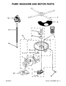 Pump, Washarm And Motor Parts Diagram and Parts List for KDTE204EPA4  KitchenAid Dishwasher